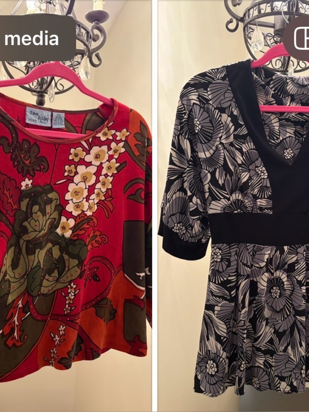 (2) tops Jane Ashley Red Floral Print Scoop-Neck Women's Top & other top
